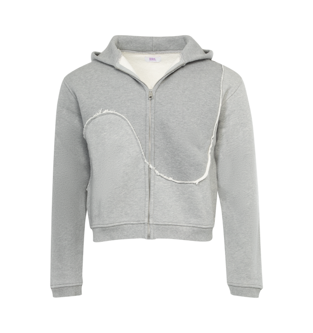 Image 1 of 2 - GREY - ERL Swirl Hoodie featuring french terry, raw edge throughout, paneled construction, zip closure, rib knit hem and cuffs and dropped shoulders. 100% cotton. Made in Turkey.