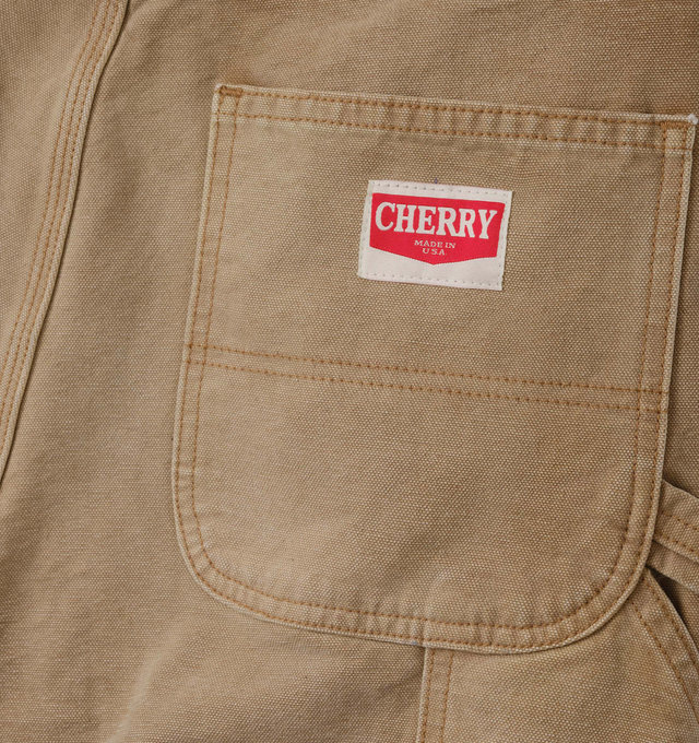 Image 3 of 8 - NEUTRAL - Cherry LA Wide Leg Double Knee Pants are crafted from durable cotton canvas and feature a wide-leg silhouette with reinforced double-knee construction. Designed with a vintage-washed finish and distressed detailing throughout, this workwear-inspired style is finished with branded nickel hardware and a signature logo label at the back pocket. Main Material: Cotton Canvas. Fit: Wide Leg. Made in Los Angeles, California. 