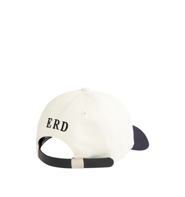 Image 2 of 3 - NAVY - ENFANTS RICHES DEPRIMES Seesaw Kids 6-Panel Hat featuring Japanese cotton twill, a 6-panel design, embroidered graphic at the face and backside, curved brim and adjustable leather back strap.  