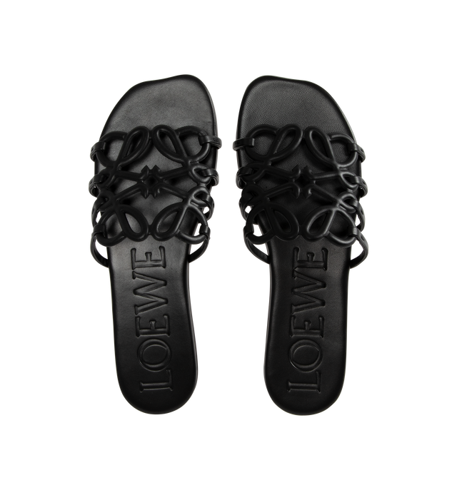 Image 4 of 4 - BLACK - Loewe Women's Slide in soft calfskin featuring a cut-out Anagram upper with hand-painted edges and hand-stitched seams, 5mm heel, embossed LOEWE on the insole, padded leather insole, rubber-injected island on the outsole. Calfskin leather. Made in Italy. 