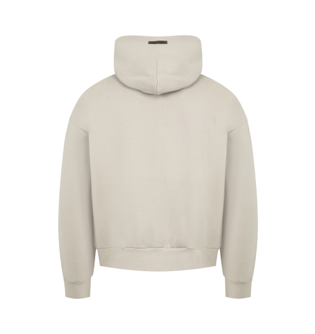 Image 2 of 3 - GREY - FEAR OF GOD ESSENTIALS Classic Hoodie featuring core fleece, classic fit with signature Fear of God relaxed proportions, a collegiate-inspired Essentials Fear of God 2026 HD print is branded across the front, double-layer hoodie, side pockets, rib-knit cuffs and waist-hem and a Fear of God Essentials rubberized label is stitched on the hood. 80% cotton, 20% polyester fleece. 