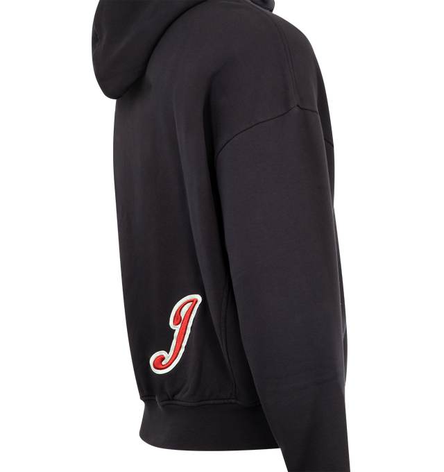 Image 3 of 4 - BLACK - JACQUEMUS Gio Hoodie featuring cotton hoodie with logo drawstring, logo embroidery on the front and back, side pockets and long cuffed sleeves. 100% cotton. Made in Portugal. 