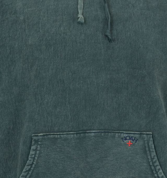 Image 3 of 3 - GREEN - Noah hooded pullover sweatshirt crafted from 100% cotton 12 oz carded brushed-back fleece treated with an enzyme wash featuring a logo embroidery on pocket. Made in Canada. 