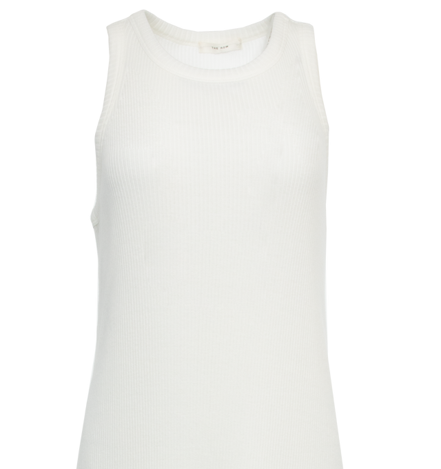 Image 3 of 3 - WHITE - THE ROW Yule Dress featuring calf-length tank dress in lightweight ribbed cotton with straight fit, crew neckline, and ribbed straps and neckline. 100% cotton. Made in Italy. 