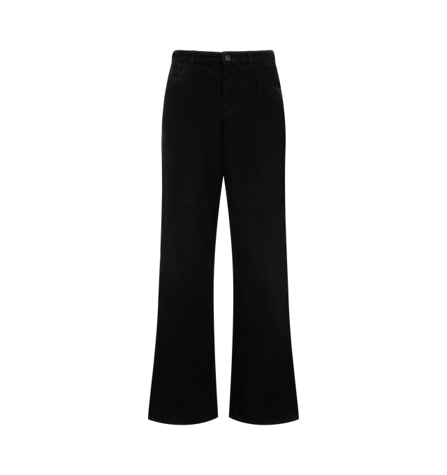 Image 1 of 3 - BLACK - The Row Women's Eglitta Pants are crafted from enzyme-washed cotton corduroy and feature a mid-rise waist, straight-leg fit, contrast topstitching, and classic five-pocket construction. Main Material: 99% Cotton, 1% Elastane. Made in Italy. 