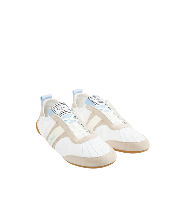 Image 2 of 5 - WHITE - CHLOE Kick Sneaker featuring nylon and suede in an ultra-light silhouette with a flexible recycled rubber sole for a second-skin effect, Chlo logo signs the side and the back loop and boxing-style Chlo label on the tongue. 