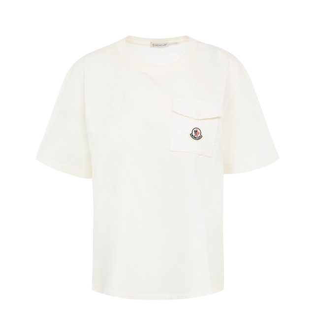 WHITE - MONCLER Pocket T-Shirt featuring crew neck, short sleeves, tweed chest pocket, grosgrain on the back and logo. 100% cotton.