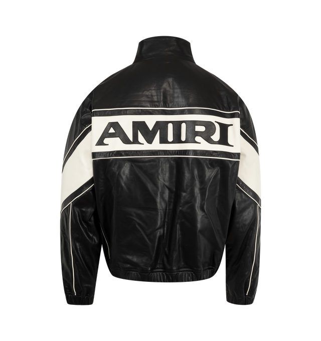 Image 2 of 3 - BLACK - AMIRI Sport Leather Jacket featuring zip-front closure, stand collar, front slit pockets and logo on front and back. Made in Italy. 