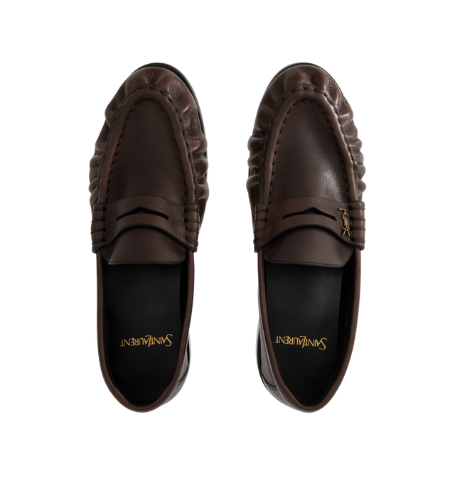 Image 4 of 4 - BROWN - SAINT LAURENT Le Loafer featuring supple penny loafers decorated with the cassandre, hand-stitched moc toe, metal-free tanned leather and leather sole. Calfskin. Made in Italy. 