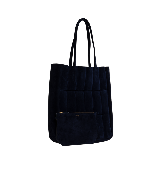 Image 2 of 3 - NAVY - Khaite Zoe Tote Bag has an open top with shoulder straps and an interior leashed zip pouch bag. H 15.3 x W 12.6 x D 5.5 inches. Made in Italy. 