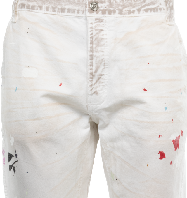 Image 4 of 4 - WHITE - GALLERY DEPT. Le Bar De Music Flare featuring belt loops, hand painted, flared hem and zip and button fly. 100% cotton.  