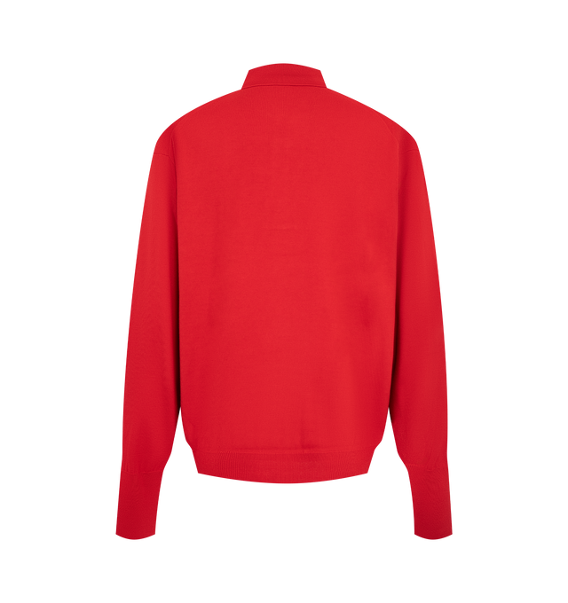 Image 2 of 2 - RED - A.Presse Men's Wool Knit Long-Sleeve Polo Shirt is crafted from high-gauge wool knit and features a refined long-sleeve polo silhouette. Designed with a classic polo collar and clean, minimalist construction that highlights the quality and texture of the knit. Main Material: 100% Wool. 