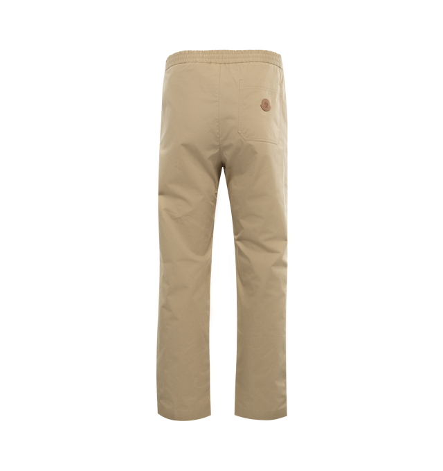 Image 2 of 3 - BROWN - MONCLER Gabardine Jogging Pants featuring lightweight cotton gabardine, drawstring waist, zipper and button closure, side slant pockets, back patch pocket and leather logo patch. 100% cotton. 