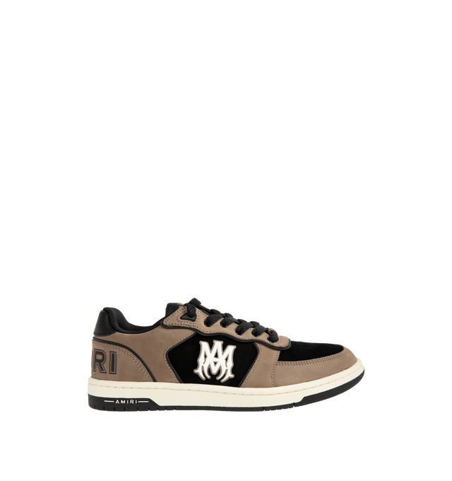 Image 1 of 5 - BROWN - Amiri Men's Newport Sneaker is crafted on a patinated two-tone leather and suede material on a rubber sole illustrated with the MA icon.  