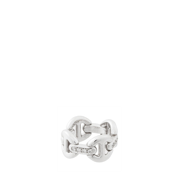 Image 1 of 1 - WHITE - HOORSENBUHS Quad Link Ring featuring 4 substantial links crafted from 18K white gold accented with diamond bridges. Size 8. Hirshleifers offers a range of pieces from this collection in-store. For personal consultation and detailed information about jewelry, please contact our dedicated stylist team at personalshopping@hirshleifers.com. 