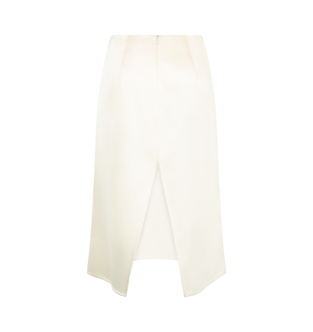 Image 2 of 3 - NEUTRAL - Bottega Veneta Women's Shiny Cupro Skirt is crafted from lustrous double-satin cupro and features an elegant midi-length silhouette. Designed with a clean, fluid drape and a concealed zipper closure, the skirt reflects the house's refined and minimalist approach to luxury dressing. Main Material: 100% Cupro. Made in Italy. 