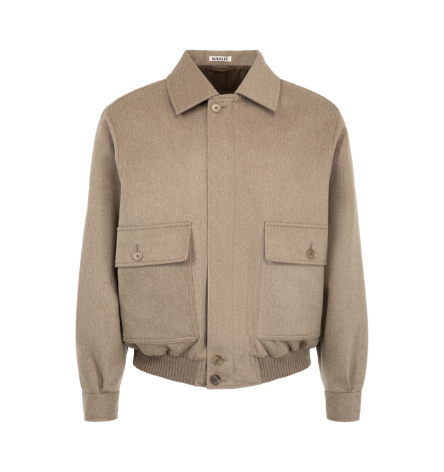 Image 1 of 3 - BROWN - Auralee Men's Cashmere Moleskin Zip Blouson is crafted from 100% pure Mongolian cashmere and features an oversized silhouette, a full lining, and a front zip closure. Made from an exceptionally luxurious cashmere moleskin fabric, this elevated outerwear style offers unparalleled softness, natural luster, and a velvety-smooth handfeel while maintaining a refined, sophisticated appearance. Main Material: 100% Cashmere. Fit: Oversized.  