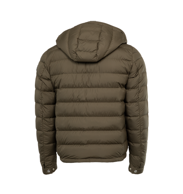 GREEN - MONCLER Sestriere Down Jacket featuring two-way zip, zipped side pockets, lightweight, hooded, gathered hem and press-stud cuffs. 100% polyamide. Filling: 90% down, 10% feathers.