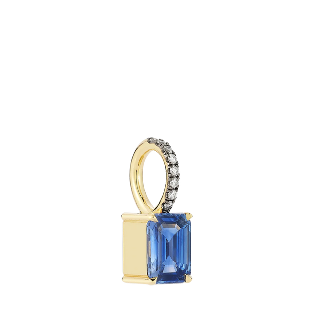 Image 3 of 3 - BLUE - JEMMA WYNNE Blue Sapphire rectangle and Diamond Prive Charm featuring 18kt yellow gold, One of a Kind, blue shapphire rectangle stone set in yellow gold with blackened pave diamond bail. 1.65CT sapphire, .06CT diamond. 16.5MM. Hirshleifers offers a range of initial pieces from this collection in-store. For personal consultation and detailed information about jewelry, please contact our dedicated stylist team at personalshopping@hirshleifers.com. This item may be restricted for online p 