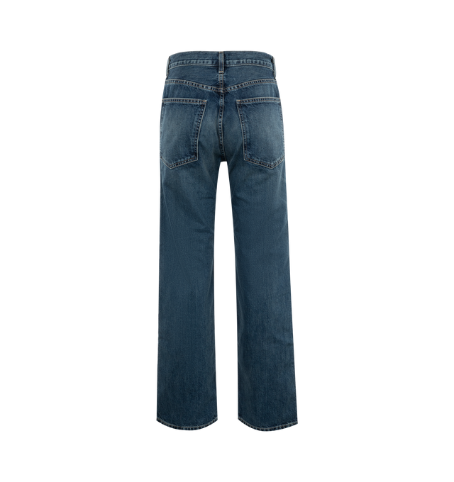 Image 2 of 3 - BLUE - NILI LOTAN Welder Jean featuring non-stretch denim, mid-rise, straight leg, classic welder detailing, five pocket detail and zip fly. 100% cotton. Made in USA.  