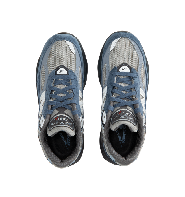 Image 5 of 5 - BLUE - NEW BALANCE USA 990V6 Sneaker featuring breathable mesh base overlaid with premium perforated leather suede panels, reflective accents appear across the upper, 990 branding on the lateral heel, lace closure with a heel tab, contoured midsole, FuelCell foam and ENCAP heel. 