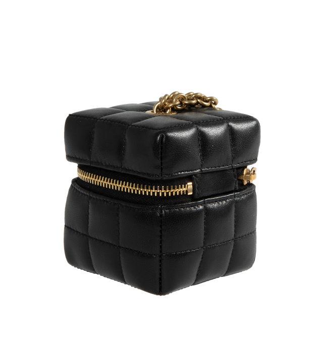 Image 2 of 3 - BLACK - SAINT LAURENT Mini Cube Bag with Chain featuring zip closure, quilted overstitching and chain wrist strap. 2.6" X 3.1" X 2.6". 100% lambskin.  