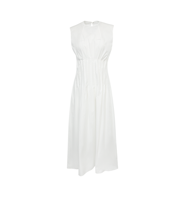 WHITE - KHAITE Wes Dress featuring washed cotton poplin, sleeveless, pintuck detailing at the waist and contrast buttons at back, with grosgrain guard. 100% cotton.