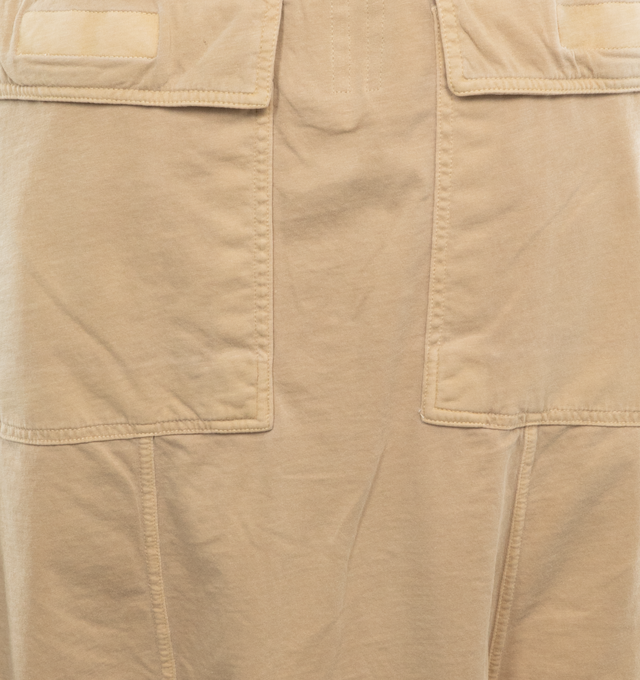 Image 5 of 5 - YELLOW - DRKSHDW Drawstring Shorts featuring mid-rise, elasticated drawstring waistband, concealed front button fastening, drop crotch, two side slit pockets, two rear flap pockets, straight leg, raw-cut hem and below-knee length. 100% cotton. 