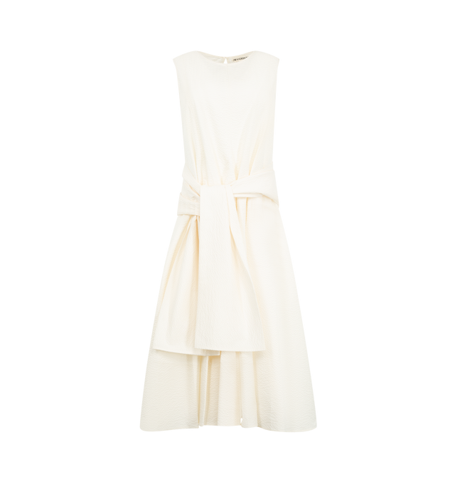 Image 1 of 2 - WHITE - JW Anderson Women's Cloqu Dress is crafted from textured cotton seerksucker material. An unlined, sleeveless dress, features a fitted body, voluminous skirt. Finished with a waist tie with a selvedge edge. Main Material: 100% Cotton. Made in Portugal. 