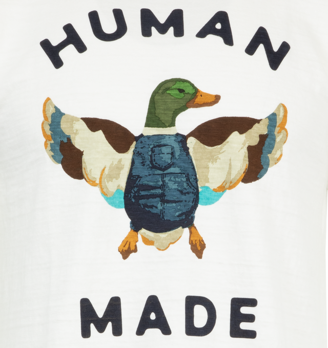 Image 3 of 3 - WHITE - Human Made Men's T-shirt with a rounded body and a soft texture resulting from the use of slub yarn. Graphics appear on the center chest and upper back. 100% COTTON. 