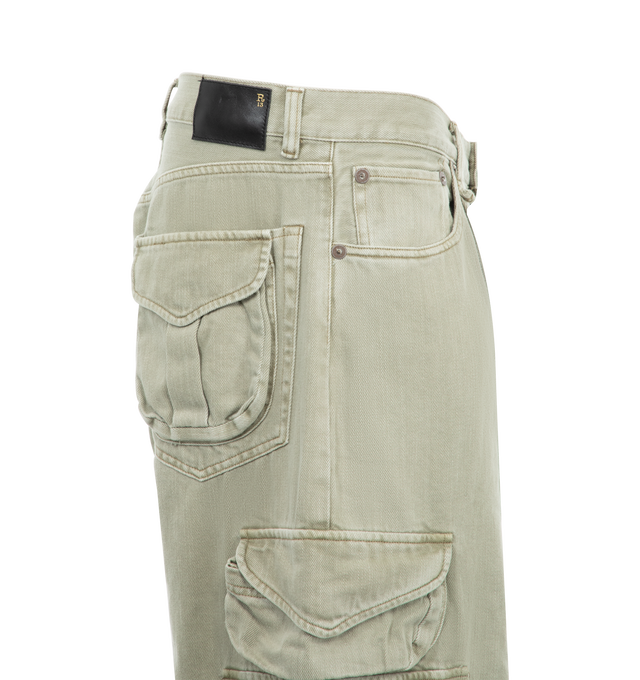 Image 5 of 6 - GREY - R13 Cropped Multi Pocket Cargo Pants are a 5-pocket style with a zip fly and button closure, artfully cropped hems and 3D cargo pockets.  