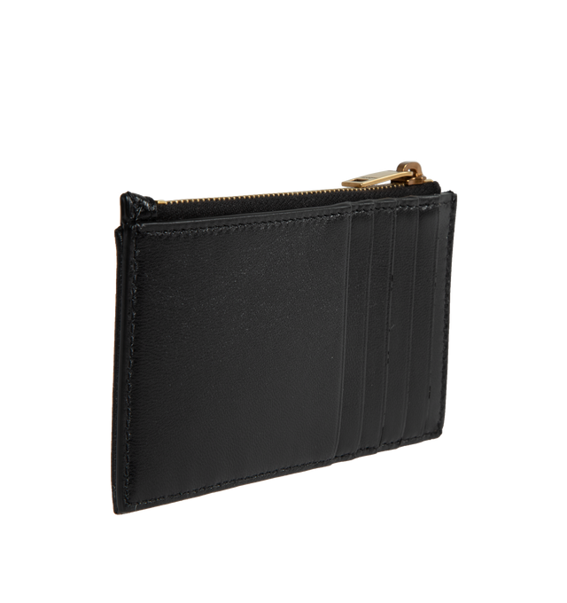 Image 2 of 3 - BLACK - SAINT LAURENT Zipped Fragments Credit Card Case featuring grained leather exterior with leather lining, top zipper closure, one main compartment, 5 card slots at back and aged gold-tone cassandre hardware at front. 5" W x 3" H x 0.25" D. 100% leather.  