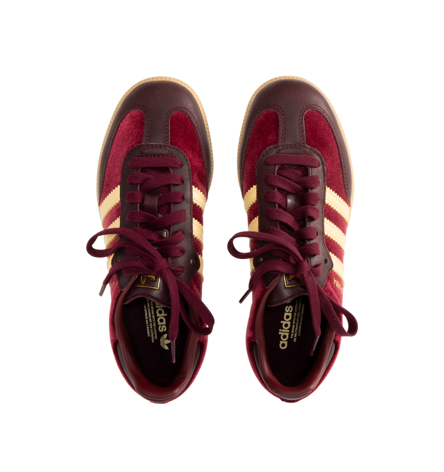 Image 5 of 5 - RED - ADIDAS Samba OG Sneaker featuring a luxe velvet and smooth leather upper, regular fit, lace closure, three stripes, synthetic lining and rubber outsole. 