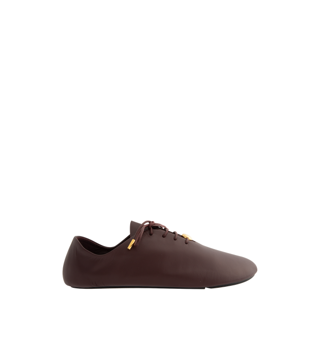 Image 1 of 5 - RED - Loewe Womens Nappa Calf Lace-Up Shoes are crafted from nappa calfskin. Features a lace-up closure, extra padding, asymmetric toe shape, tonal laces with metallic tips, metallic Pebble with engraved Anagram detail on the bottom lace, lambskin lining, printed LOEWE insole, and injected rubber outsole with cut-out Anagram signature. Main Material: Nappa Calf. Made in Italy. 