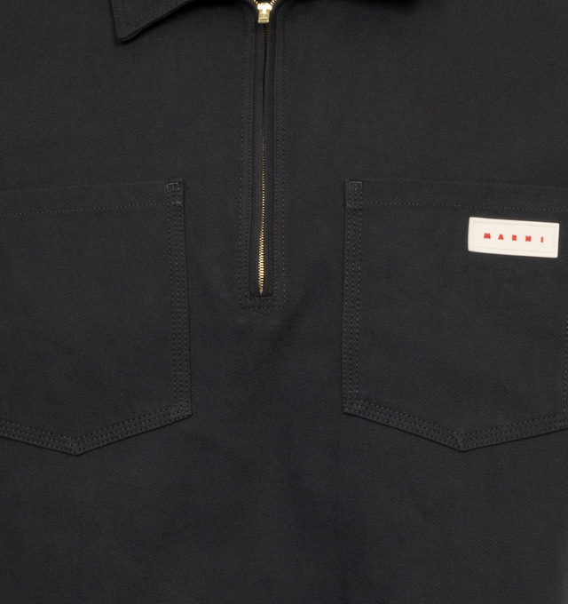 GREY - MARNI Quarter Zip Shirt featuring short sleeves, collar, quarter zip, two chest pockets and logo on front. 