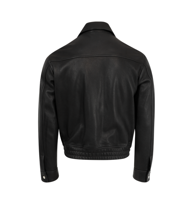 Image 2 of 3 - BLACK - Amiri Starburst Leather Bluson Jacket has a point collar, a 2-way zip closure, signature starburst appliques, snap cuffs, an elastic waist, and yoked back shoulders.  