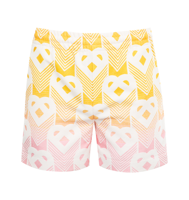 Image 1 of 3 - MULTI - CASABLANCA Gradient Monogram Towelling Shorts featuring logo at the back label, side pockets, back pocket, welt pockets, chevron pattern, short length and elasticated waist. Cotton/viscose/polyester. 