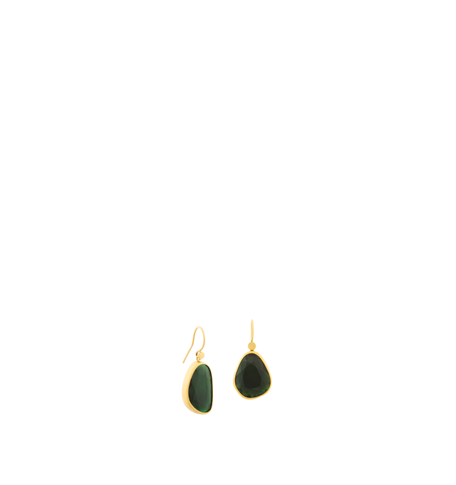 Image 1 of 1 - GOLD - Eli Halili Green Tourmaline Hanging Earrings are handcrafted in solid 22K yellow gold and feature double rose-cut green tourmalines suspended in an elegant drop silhouette that highlights the natural beauty of each gemstone. Designed and hand forged in New York, these designer fine jewelry earrings showcase Eli Halili's signature blend of ancient-inspired artistry and exceptional craftsmanship, creating a timeless statement for special occasions and everyday luxury. Main Material: Soli 
