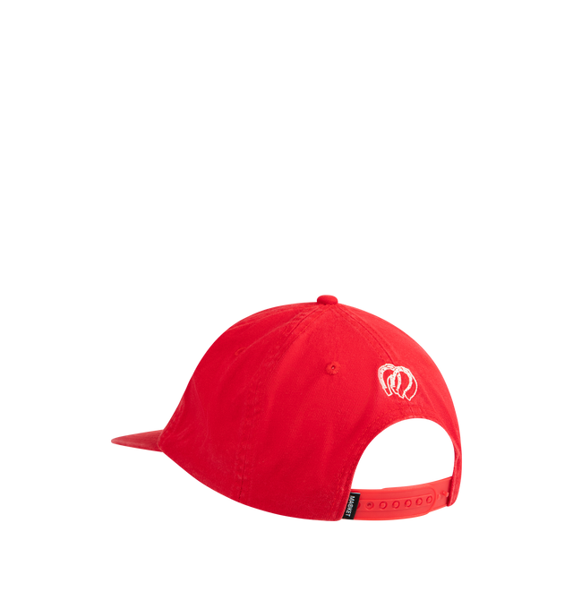 Image 2 of 2 - RED - MARKET Lasso Lockup 5-Panel Hat featuring fully embroidered 5-panel hat and an adjustable snap back. 