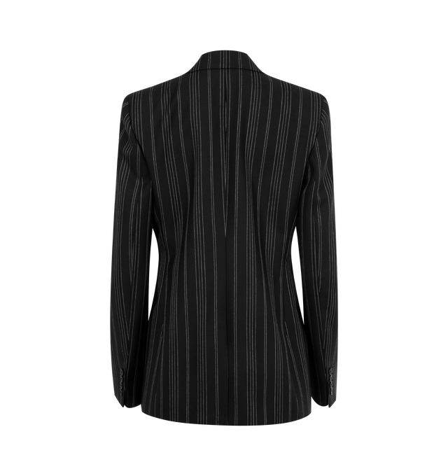 Image 2 of 2 - BLACK - NILI LOTAN Anabel Blazer featuring single breasted slim blazer in Italian pinstripe wool, logo horn button closure, chest welt pocket, flap pockets, full length sleeve, fully constructed, chest piece, darts at front, center back vent and fully lined. 100% virgin wool. 