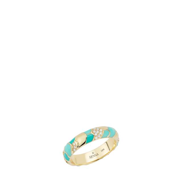 Image 2 of 3 - GOLD - RENNA Aegean Ring with Enamel and Diamonds featuring 18k yellow gold, alternating with diamond and enamel band. 4.5 mm wide. 