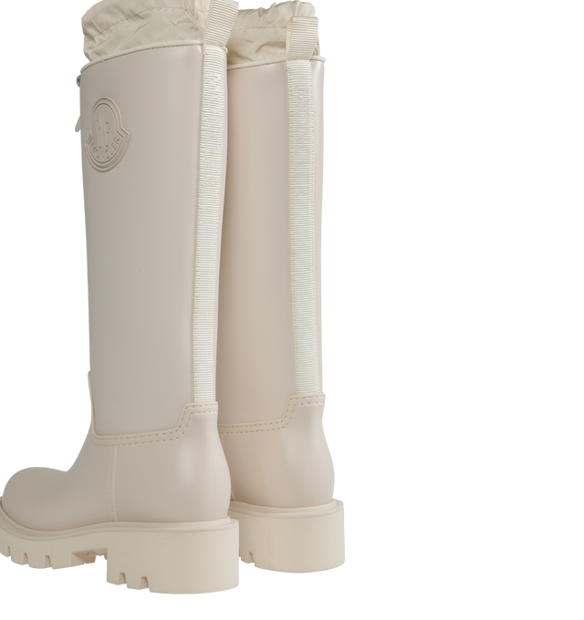 Image 3 of 4 - WHITE - MONCLER Kickstream Waterproof Rain Boot featuring tonal cockerel logo, lug sole, slip-on style with drawcord-toggle closure, waterproof and synthetic upper, lining and sole. 
