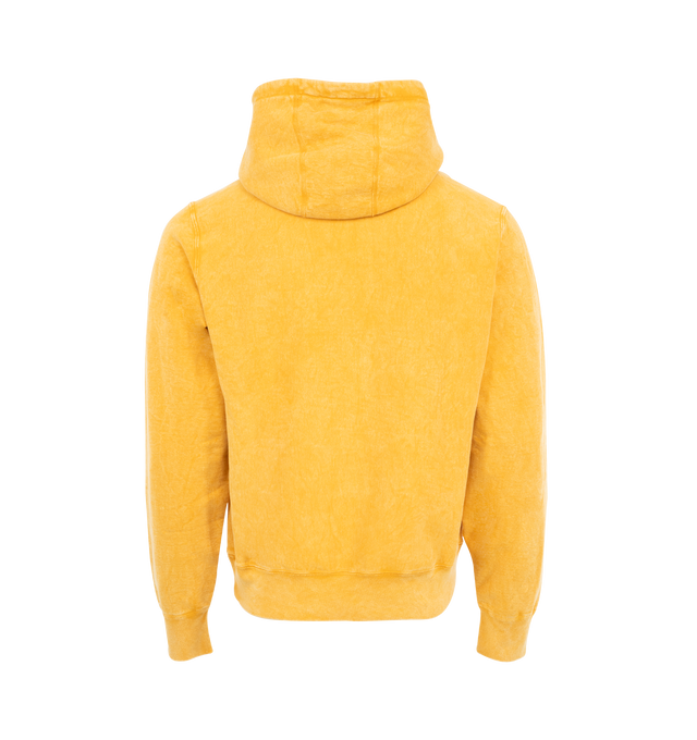 Image 2 of 3 - YELLOW - Noah hooded pullover sweatshirt crafted from 100% cotton 12 oz carded brushed-back fleece treated with an enzyme wash featuring a logo embroidery on pocket. Made in Canada. 