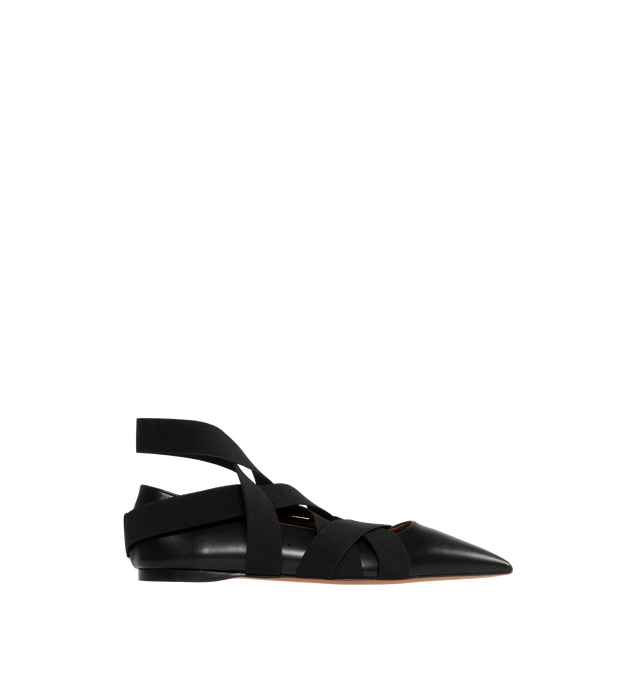 Image 1 of 4 - BLACK - ALAIA Flat Ballerinas featuring criss cross straps, pointed toe and ankle strap. Leather. Sole: rubber. 
