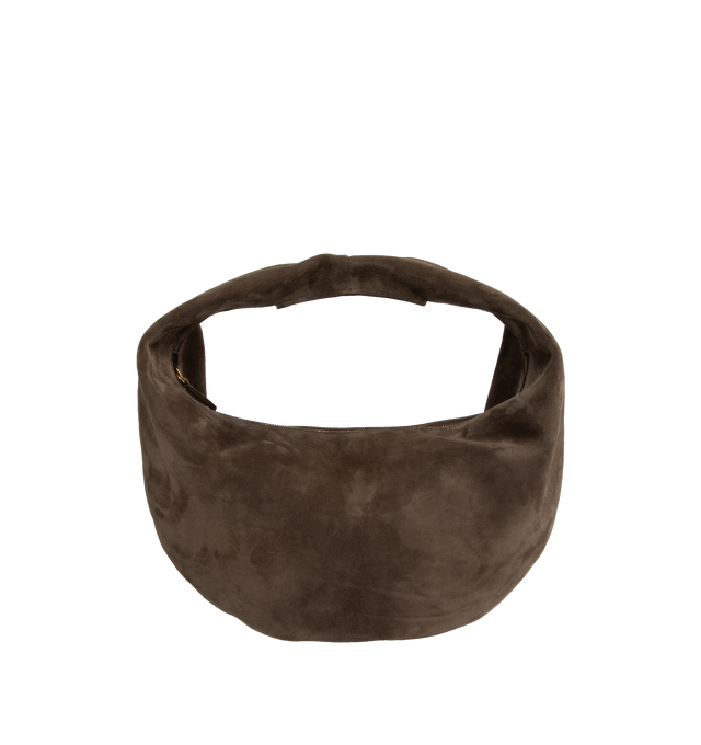 Image 1 of 3 - BROWN - KHAITE Olivia Hobo Bag in Medium featuring velvety suede, slouchy zip-top, lined interior and an integrated strap. 16 x 9.4 x 7 inches. 100% calfskin suede. Made in Italy. 