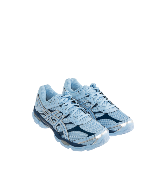 Image 2 of 5 - BLUE - ASICS Gel-Cumulus 16 Sneaker featuring breathable mesh underlays, 2010s design aesthetics, FLUIDRIDE technology, rearfoot and forefoot GEL technology and lace up closure.  