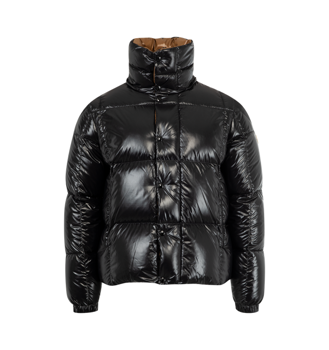Image 4 of 4 - BLACK - MONCLER Parana Hooded Short Down Jacket featuring nylon laqu lining, down-filled, detachable and adjustable hood, zipper and snap button closure, zipped pockets and hem with drawstring fastening. 100% polyamide/nylon. Padding: 90% down, 10% feather. Made in Romania. 