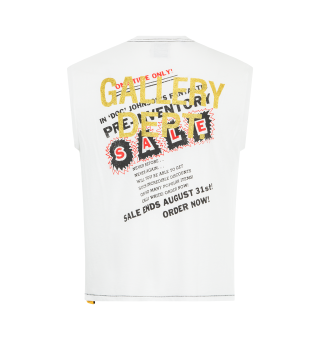 Image 2 of 2 - WHITE - GALLERY DEPT. Doc Johnson Love Kits Tee featuring crewneck, sleeveless, graphic print on both the front and back, back graphic layered with GD ENGLISH logotype rendered in gold glitter. 100% cotton. Made in USA.  