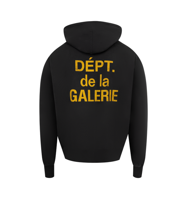 Image 2 of 4 - BLACK - GALLERY DEPT De La Galerie Sweatshirt featuring hooded neckline, logo print on front, back and sleeves, kangaroo pocket, long sleeves, ribbed cuffs and hem and pullover style. Cotton. Made in USA. 