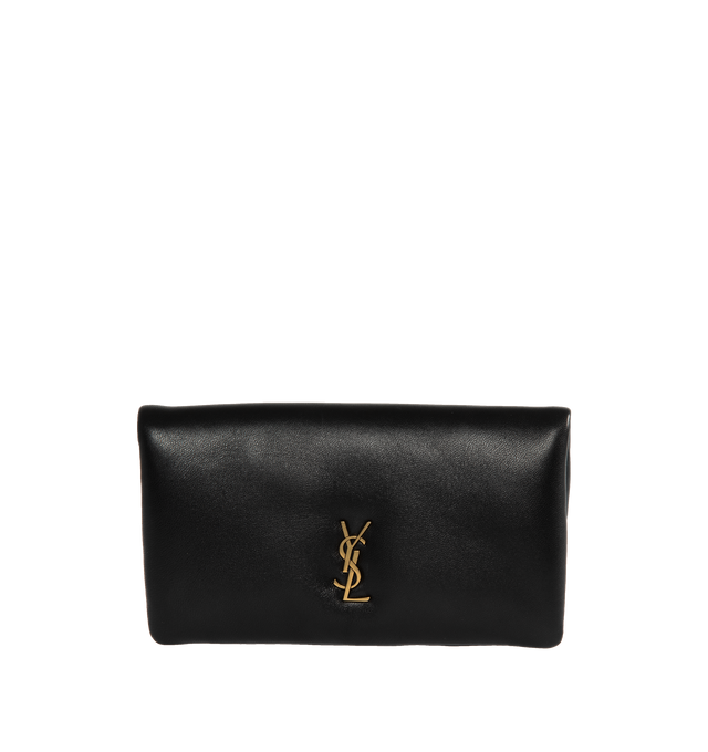 Image 1 of 3 - BLACK - SAINT LAURENT Calypso Large Wallet featuring pillowed effect, snap button closure, one zip pocket, one bill compartment and six card slots. 7.5" X 3.9" X 0.8". 100% lambskin. 